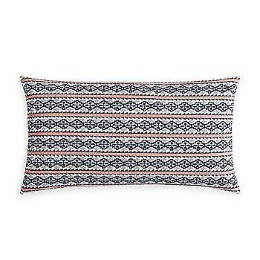 Sky Azteca Embroidered Geo Print Cotton Pillow